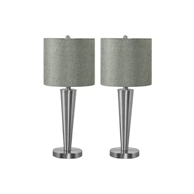 Lighting, Set Of 2, 24""h, Table Lamp, Usb Port Included, Nickel Metal, Grey Shade, Contemporary