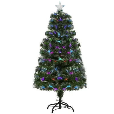 4ft Pre-lit Optic Fiber Artificial Christmas Tree With Top Star, 130 Branch Tips And Led Lights