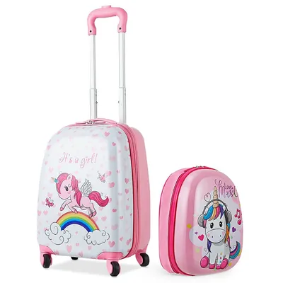 2 Pcs Kids Luggage Set 12” Backpack & 16” Kid Carry On Suitcase For Boys Girls