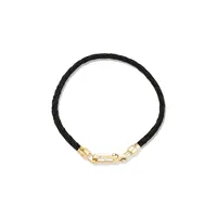 Men's Black Leather Braided Bracelet With 10kt Yellow Gold
