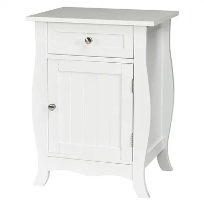 Accent End Table With Drawer Storage Cabinet Wooden Nightstand White
