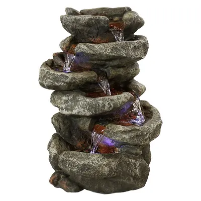 6-tier Stone Falls Tabletop Water Fountain With Led Light - 15-inch