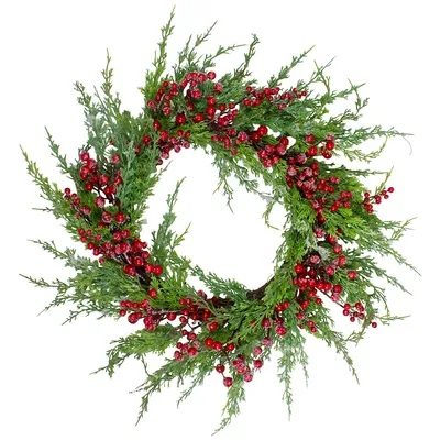 Frosted Red Berries Artificial Christmas Wreath - 26-inch, Unlit