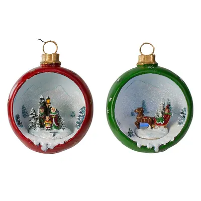 Set Of 2 Led Lighted Winter Scene Christmas Ornament Decorations 5.75"