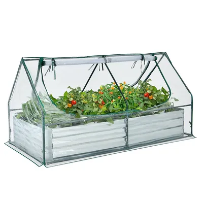 Galvanized Steel Raised Garden Bed Metal Planter Box Kit W/ Mini Greenhouse Cover