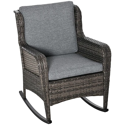 Outdoor Rattan Rocking Chair With Cushions And Steel Frame