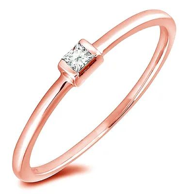 10 Karat Gold 0.08 Ct Princess Cut Diamond Stackable Ring