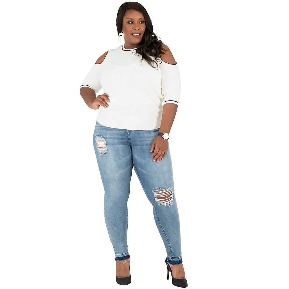 Poetic Justice Women's Curvy Fit Moto Style Denim Vest