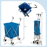 Folding Shopping Cart Utility W/ Water-resistant Removable Canvas Bag Blackblue