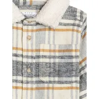 Little Boy's Party Flannel Shirt With Faux Shearling Collar