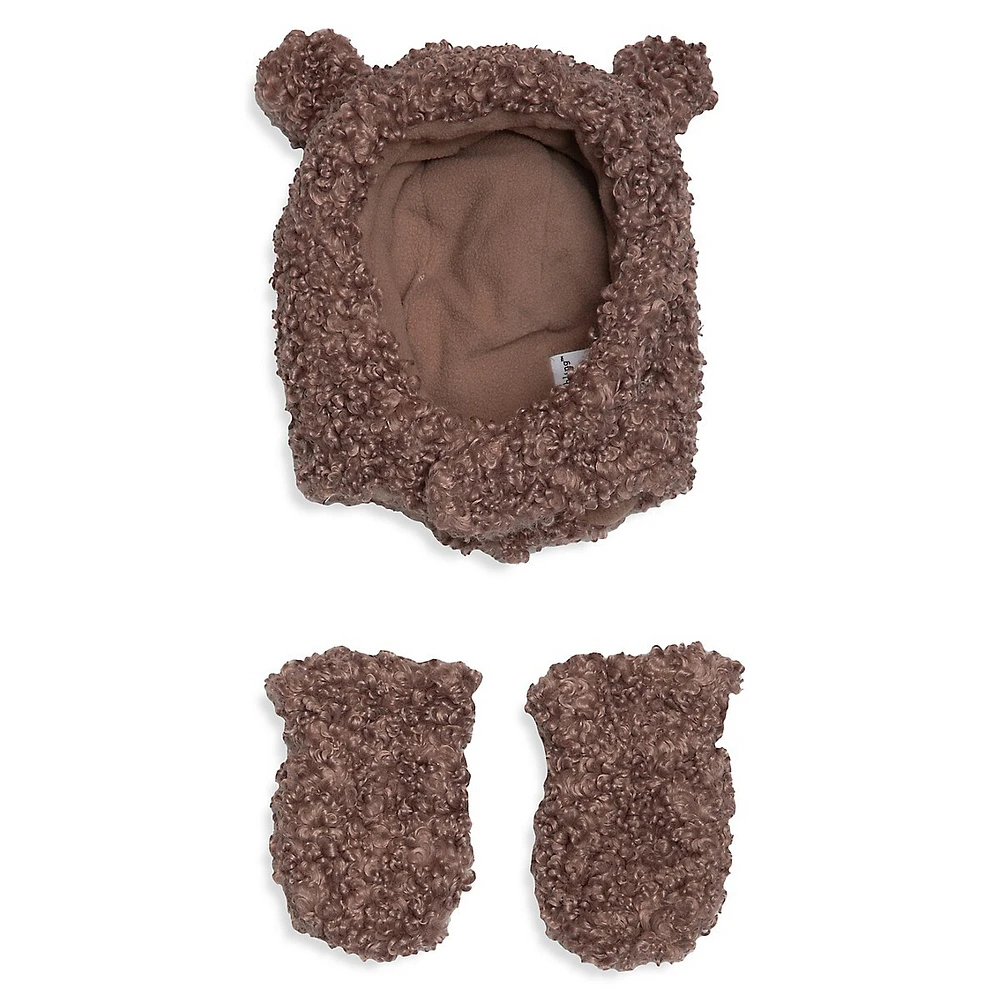 Baby's Plush Bundle Hat & Mitten Set