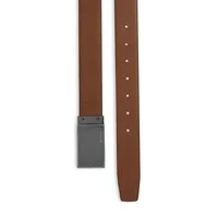 Reversible Patterned Plaque Buckle Leather Belt