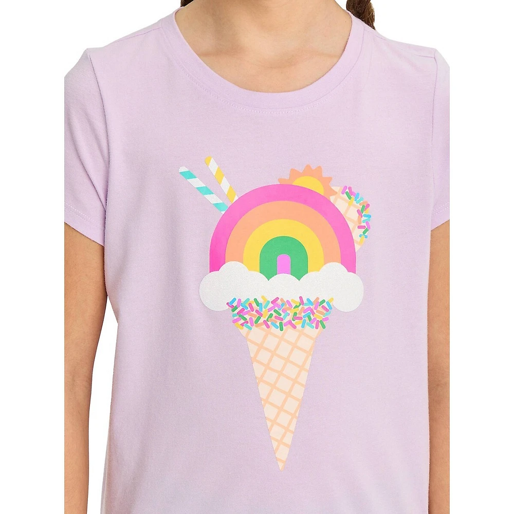 T-shirt à imprimé de cornet crème glacée arc-en-ciel pour fille