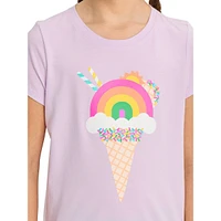 T-shirt à imprimé de cornet crème glacée arc-en-ciel pour fille