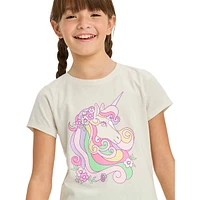 Girl's Flower Crown Unicorn-Graphic T-Shirt