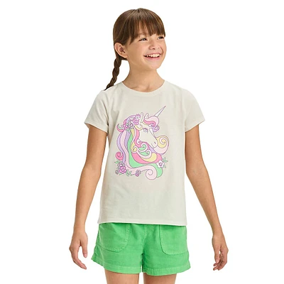 Girl's Flower Crown Unicorn-Graphic T-Shirt