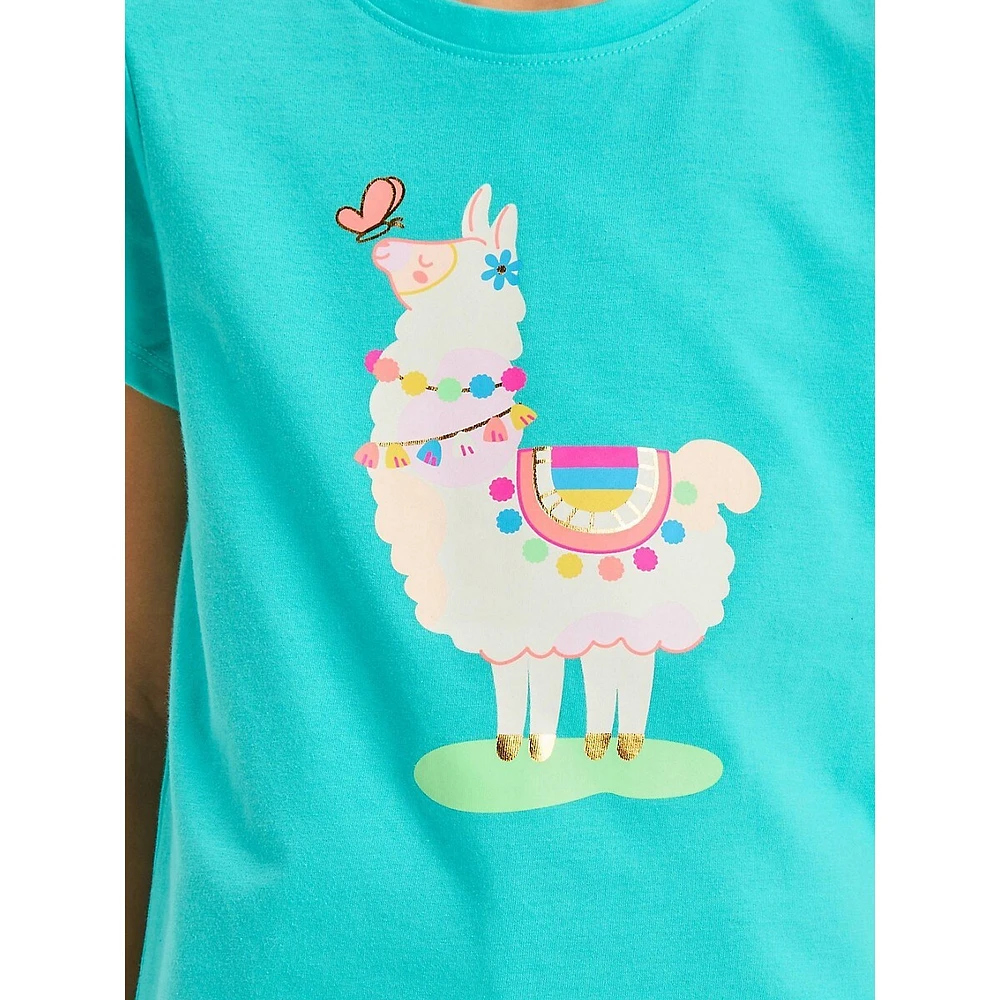 Girl's Llama & Butterfly-Graphic T-Shirt