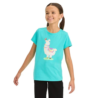 Girl's Llama & Butterfly-Graphic T-Shirt