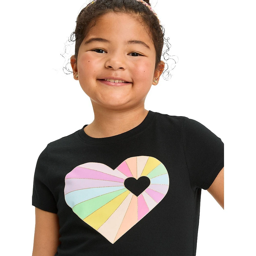 Girl's Rainbow Heart-Graphic T-Shirt