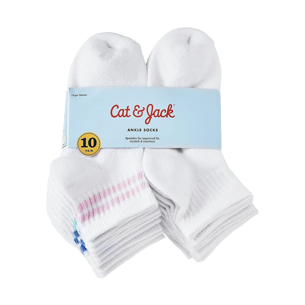 Girl's 10-Pair Striped Ankle Socks