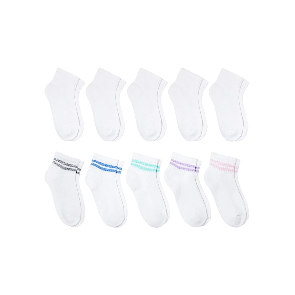 Girl's 10-Pair Striped Ankle Socks