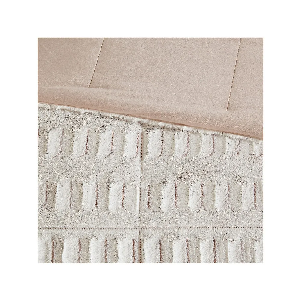 Gia 3-Piece Back Print Long Faux Fur Comforter Mini Set