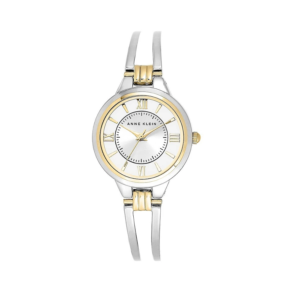 Two-Tone Bangle Bracelet Watch