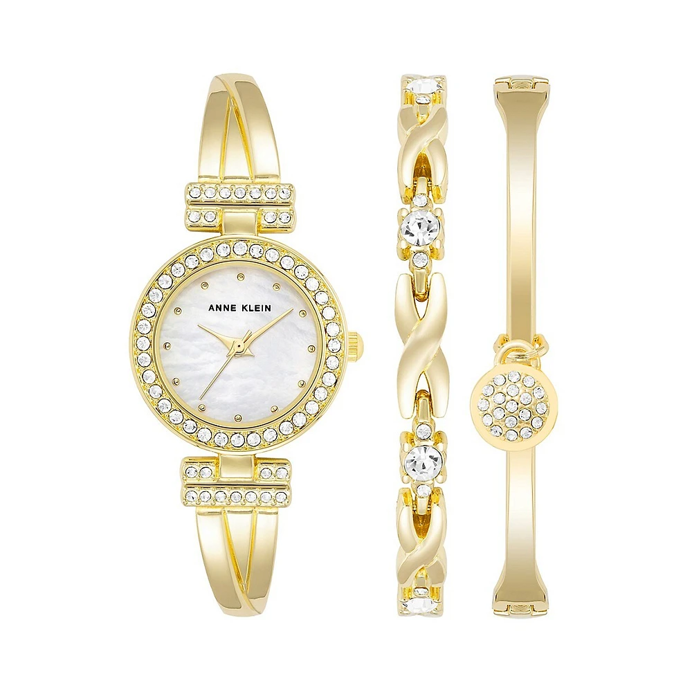 Goldtone & Crystal 3-Piece Bangle Watch Set AK-1868GBST