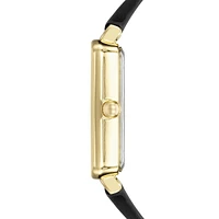 Goldtone & Black Vegan Leather Strap Watch AK-3702BKBK