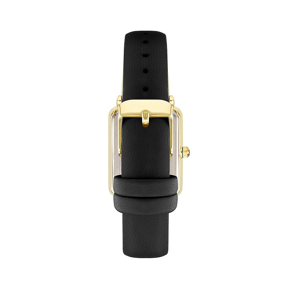 Goldtone & Black Vegan Leather Strap Watch AK-3702BKBK