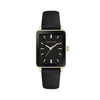 Goldtone & Black Vegan Leather Strap Watch AK-3702BKBK