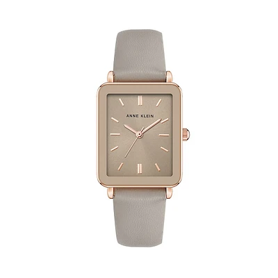 Montre avec bracelet en cuir vegan couleur or rose et taupe AK-3702RGTP