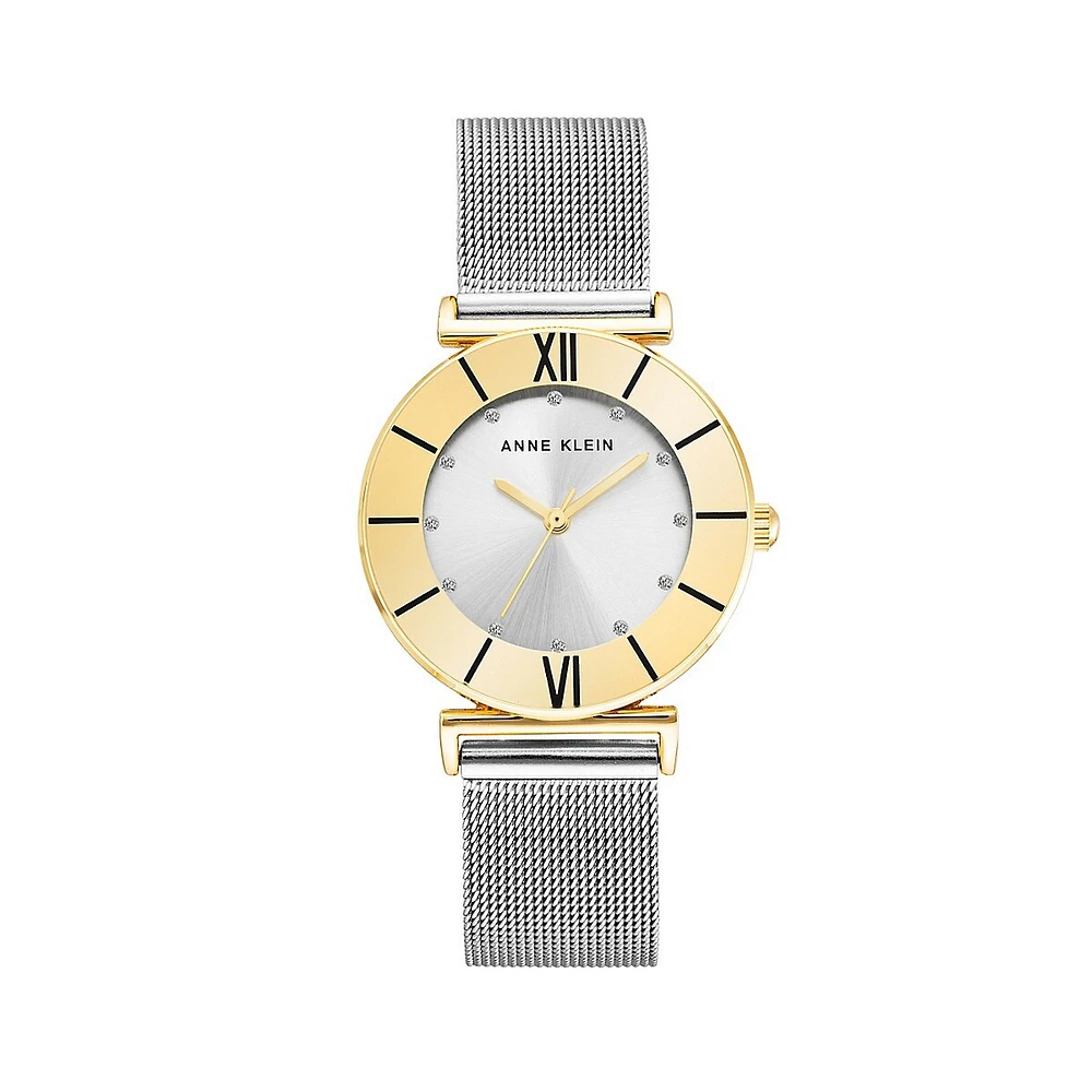 Two-Tone & Crystal Mesh Strap Watch AK-3781SVTT