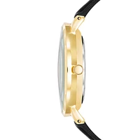 Goldtone Metal & Black Vegan Leather Strap Watch AK-4192GPBK