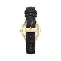 Goldtone Metal & Black Vegan Leather Strap Watch AK-4192GPBK