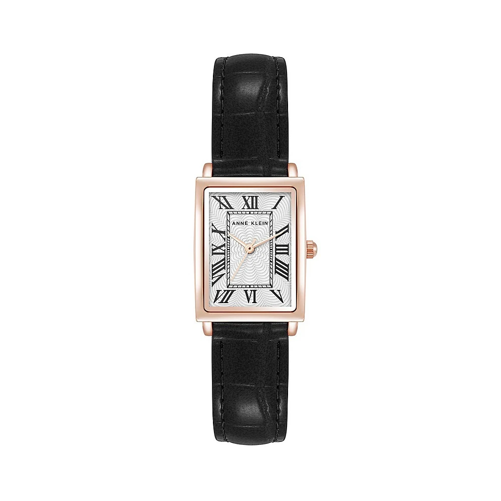 Rose Goldtone & Black Vegan Leather Strap Watch AK-5090RGBK