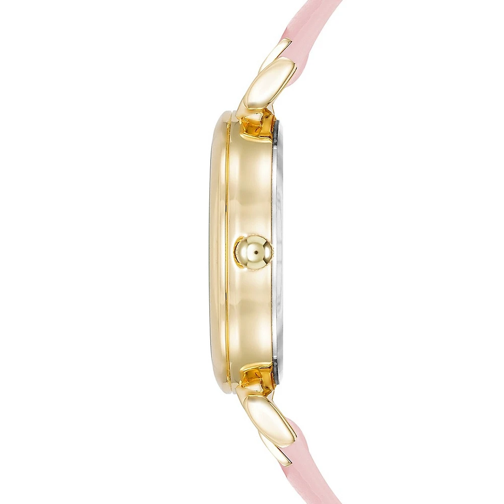 Goldtone Metal & Pink Vegan Leather Watch AK-5092GPPK