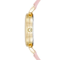 Goldtone Metal & Pink Vegan Leather Watch AK-5092GPPK