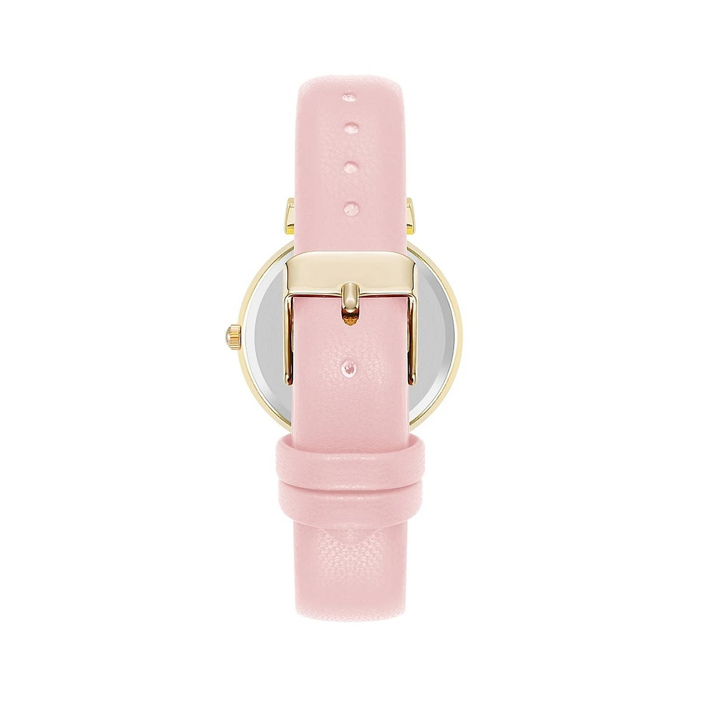 Goldtone Metal & Pink Vegan Leather Watch AK-5092GPPK