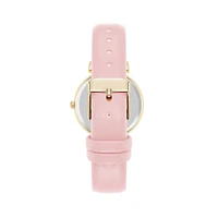 Goldtone Metal & Pink Vegan Leather Watch AK-5092GPPK