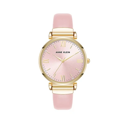 Montre en métal doré et cuir végétalien rose AK-5092GPPK