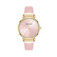 Goldtone Metal & Pink Vegan Leather Watch AK-5092GPPK