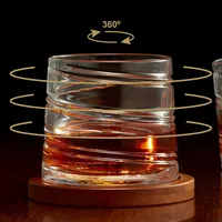 Pirouette Spirale Old Fashion Whiskey Glass 300ml, Set Of 6, 6 Old Fashion Glasses And 6 Bamboo Coasters