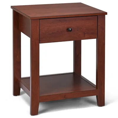 Night Stand End Side Table Bedside Accent Table With Drawer And Storage Shelf