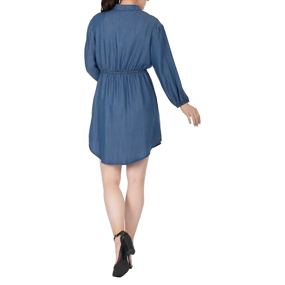 Standards & Practices Women's Long Sleeves Buttoned Down Elastic Waist Shirt Dress