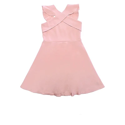 Girl's Crossover Ruffle Skater Dress