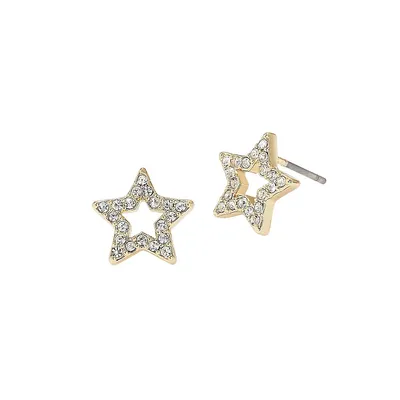 Boutons d'oreilles dorés avec étoile et cristaux