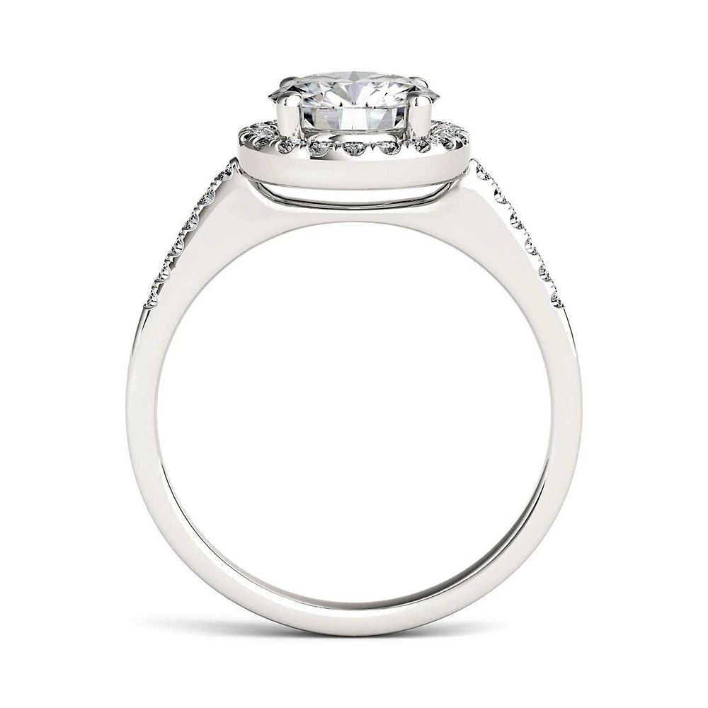14k Gold Moissanite By Charles & Colvard 7.5mm Round Halo Engagement Ring, 1.82cttw Dew