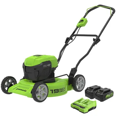 48V (2 x 24V) 19" Brushless Push Lawn Mower, (2) 24V 4.0Ah Batteries and Charger Included