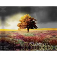 Lone Tree 30x40 Inch Canvas Print Wall Art, Abstract Tree Grass Flowers Meadow